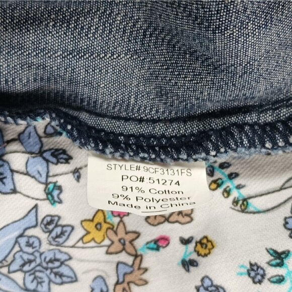 Fossil Dark Wash Stretch Chambray Skirt Siz 31 Chino Style Pockets Elastic Waist - Picture 6 of 7